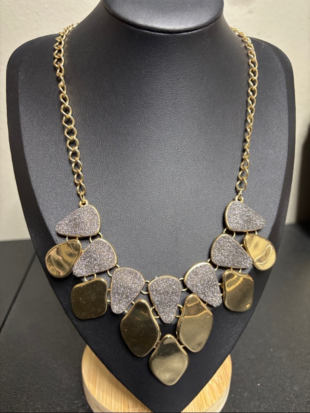 Gold and Silver Glitter Statement Bib Necklace - Women Jewelry